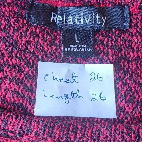 Relativity Sweater Womens Size Large Red Acrylic Fringe Hem Line Short Sleeve - Picture 5 of 9